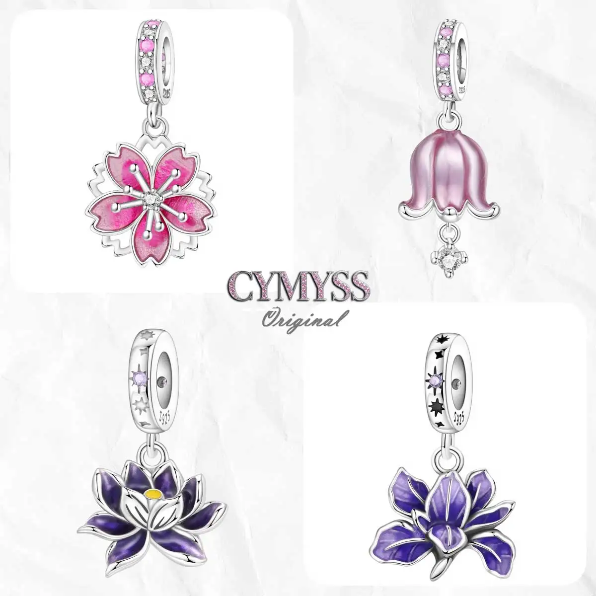 

Original 925 Sterling Silver Flowers Plant Rotating Cherry Blossom Pendant Charms Beads For Necklace DIY Bracelet Fine Jewellery