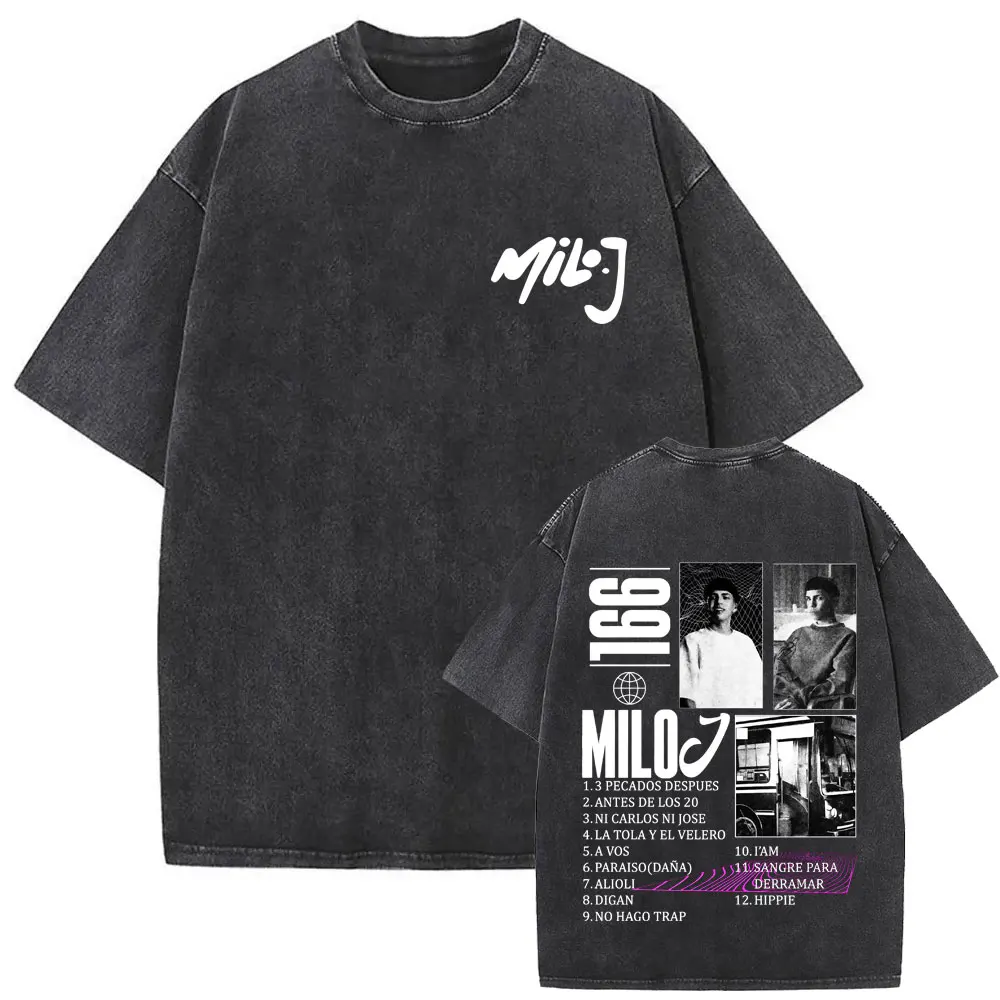 Washed Vintage Rapper Milo J 166 Album Graphic T-shirt Men Women Hip Hop Fashion Pop Music T Shirts Male Oversized Streetwear