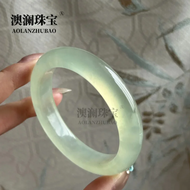 

Jade Bracelet for Women, Ice Type, Natural Genuine Clear Water Color Green Flat Strip, Comparable to Hetian Jade, Xiuyan Real Ja