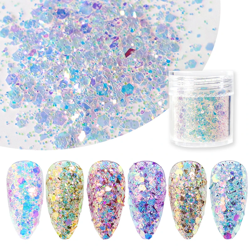 3g/Jar Sparkly Mermaid Sequins Nail Art Glitter Flakes 3D Mixed Mirror Hexagon Spangles Colorful Paillette Manicure Decorations