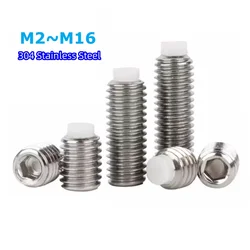 M2 M2.5 M3 M4 M5 M6 M8 M10 M12 M16 304 Stainless Steel Hexagon Socket Plastic Nylon Dog Convex End Point Tip Grub Bolt Set Screw