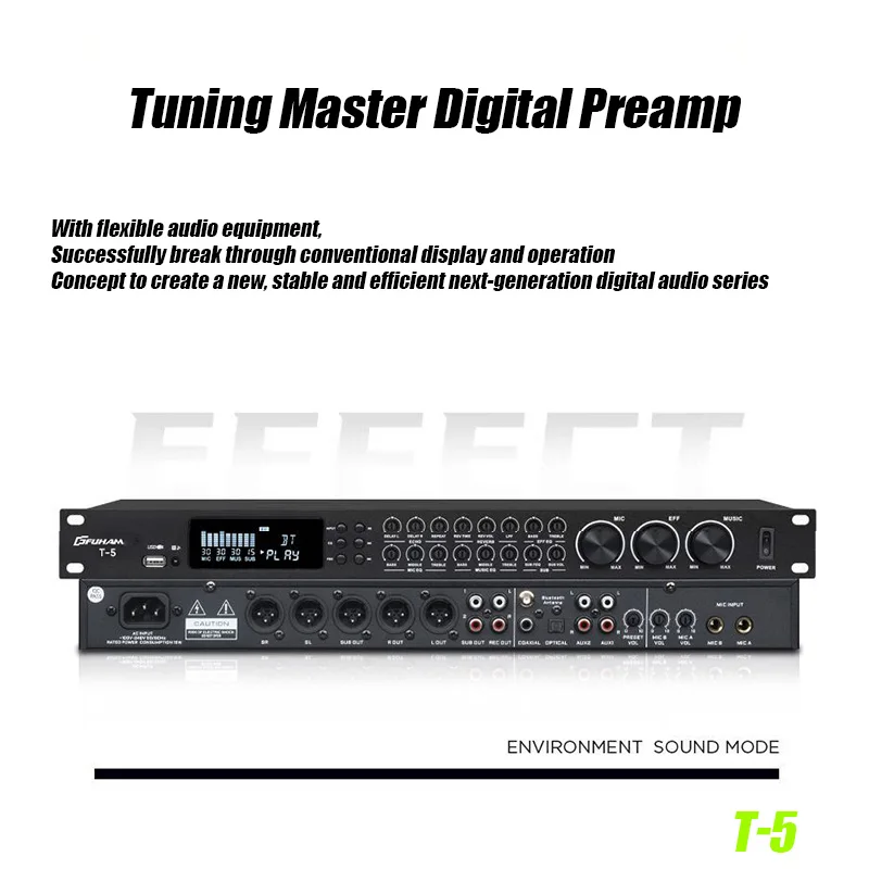 Processore preamplificatore audio FUHAM T-5 con eccitatore vocale e Bluetooth - 48DSP antiriflesso per karaoke, spettacoli teatrali,