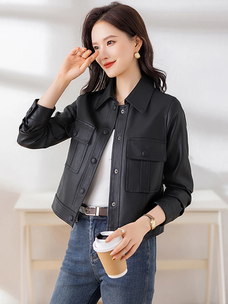 Faionable Motorcycle Sle ort Leather Jaet Women's Slim Fit eepskin Coat Real Leather New Arrival Autumn Winter