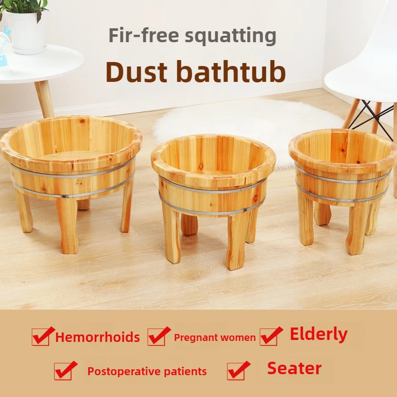 High-Leg Wooden Foot Bath Tub for Elderly & Pregnancy Portable Herbal Spa Bathtub No Squat Design Bathroom Foot Accessories