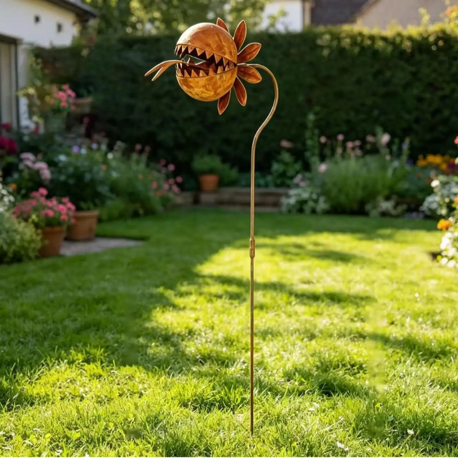 Vintage Metal Garden Stakes Carnivorous Plant Metal Sculpture Decor Retro Porch Stick For Outdoor Garden Courtyard Patio