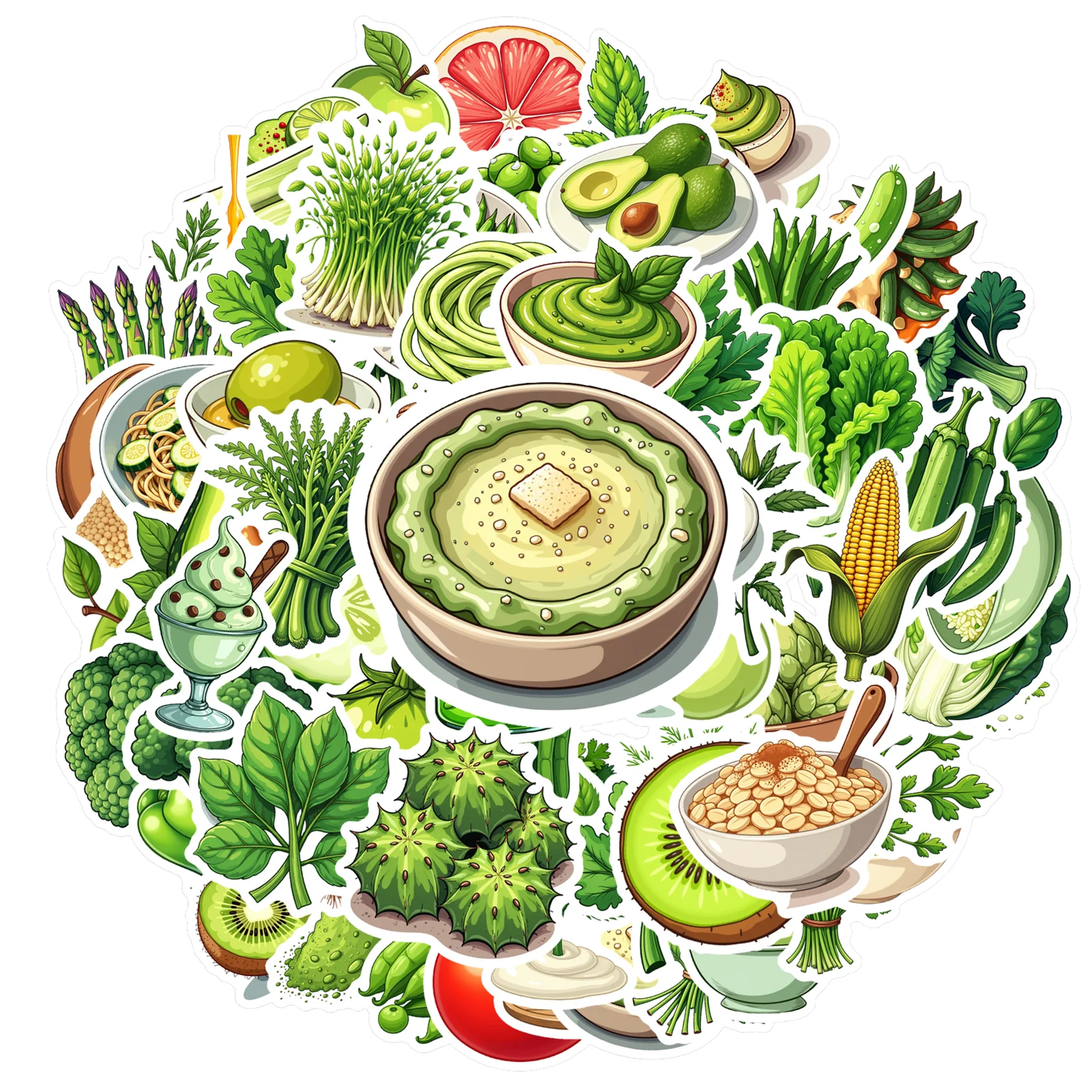 35pcs-100pcs Playful Food Stickers Cartoon Green Stationery Stickers Funny Stickers For Guitar Suitcase