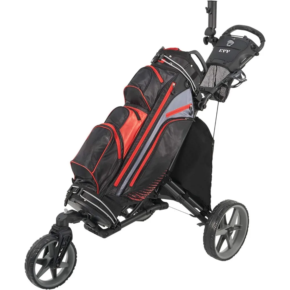 3 Wheel 360 Rotating Front Wheel Golf Push Cart Open and Close in ONE Second-Free Umbrella Holder Included