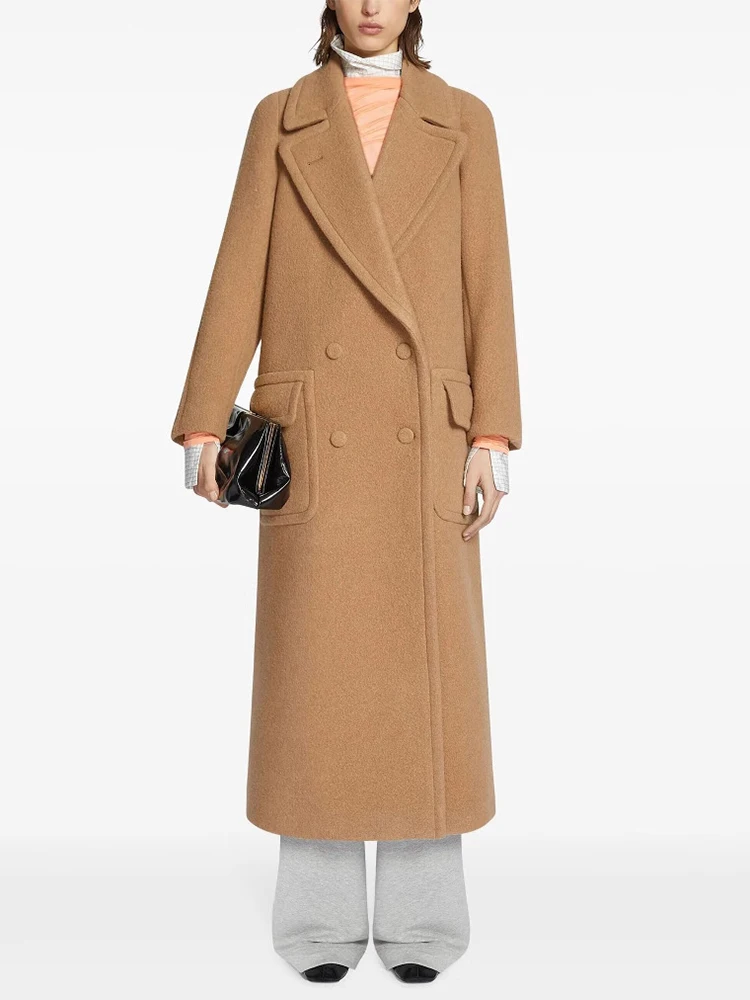 LISM-abrigo de lana color Camel para mujer, abrigo holgado con solapa y doble botonadura, manga larga, lazo en la cintura trasera, novedad de invierno 2024