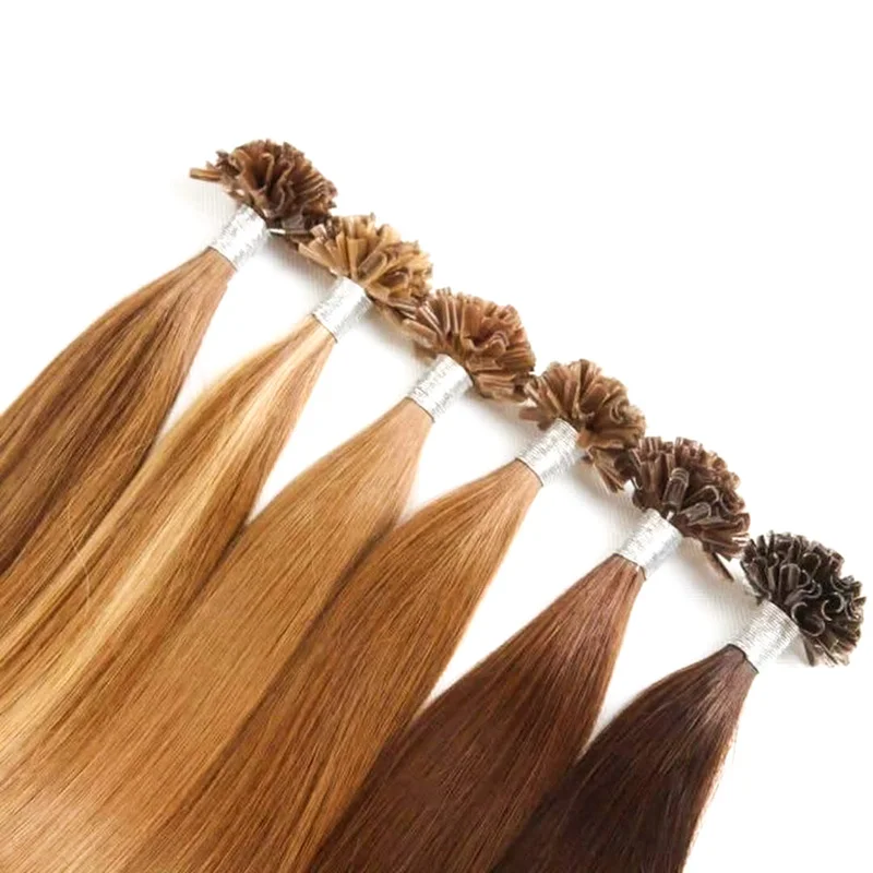 Estensioni dei capelli con punta a U completamente lucentezza Capelli neri naturali Blone 613 Colore 50g Perline di colla alla cheratina Estensioni dei capelli umani Remy prebonded