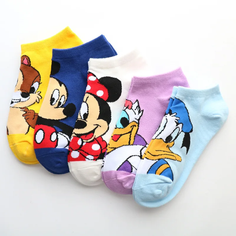 5 paia Disney Mickey mouse calzini Cartoon 2022 calzini estivi donna ragazza animale carino divertente calzini alla caviglia in cotone invisibile