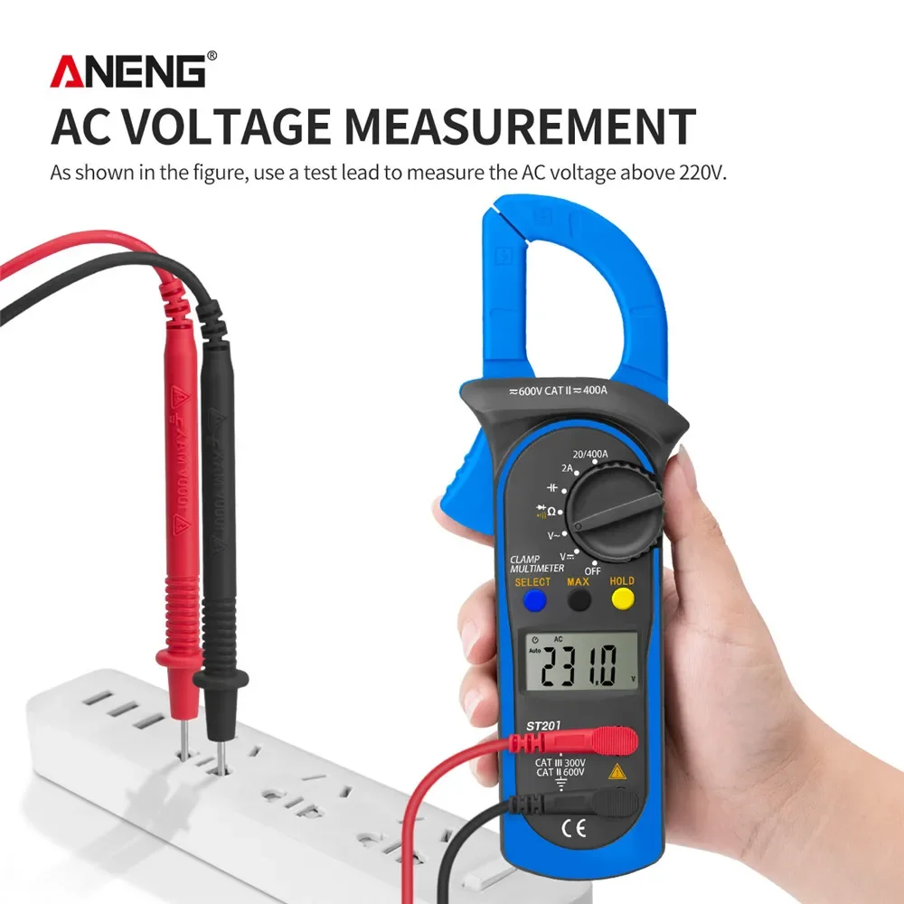 ANENG ST201 Digital Clamp Multimeter Transistor Capacitor Tester Automotive Electrical Capacitance Meters Ammeter Voltmeter