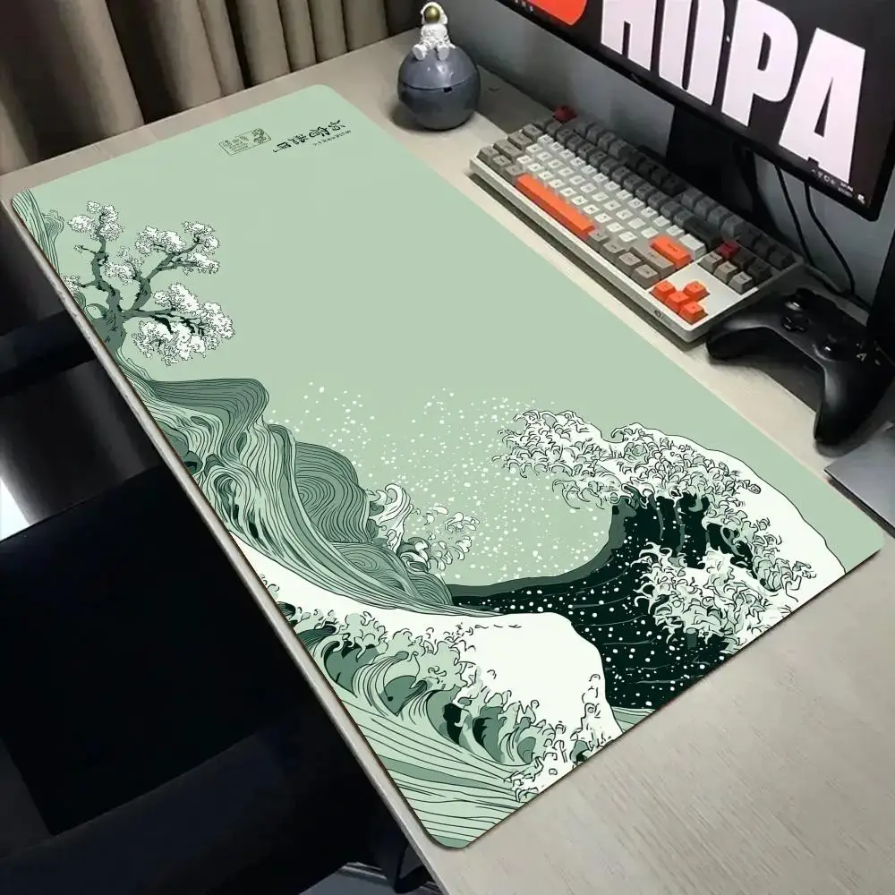 Matcha Green Giant Wave Mouse Pad Desk Mat with Stitched Edge Non-Slip gaming mats pc accessories keyboard desk pad mauspad