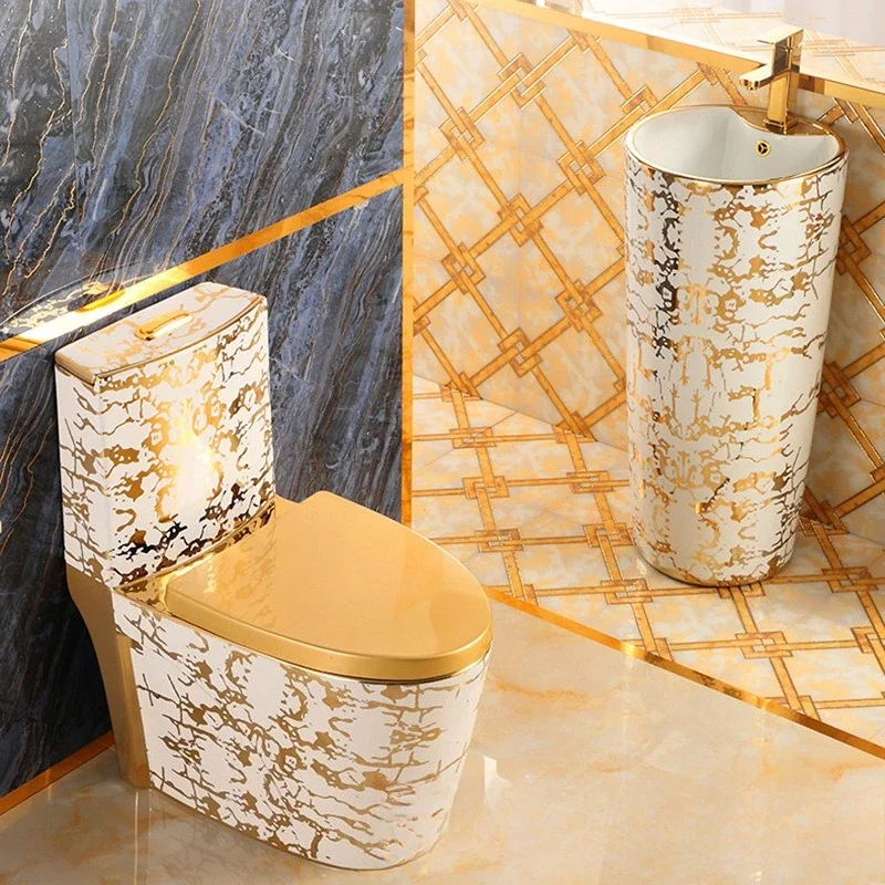 

French new electroplated yellow-gold toilet, local tyrant gold toilet for home use, artistic personality