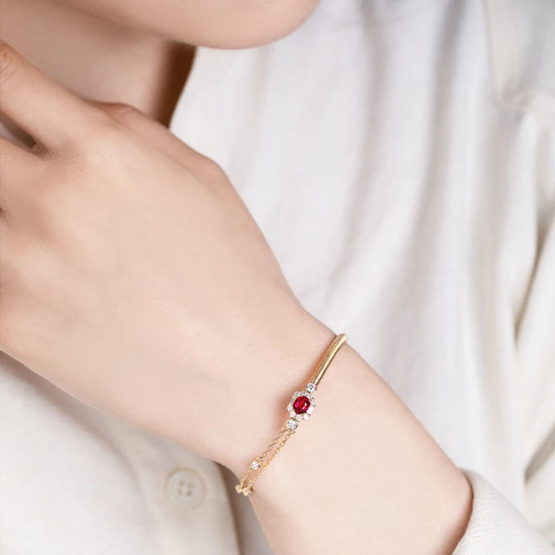 Classic Ruby Half Chain Charm Bracelet Party Wedding Jewelry New In Oval Pendant Irregular  Light luxury Bangles for Women Gift