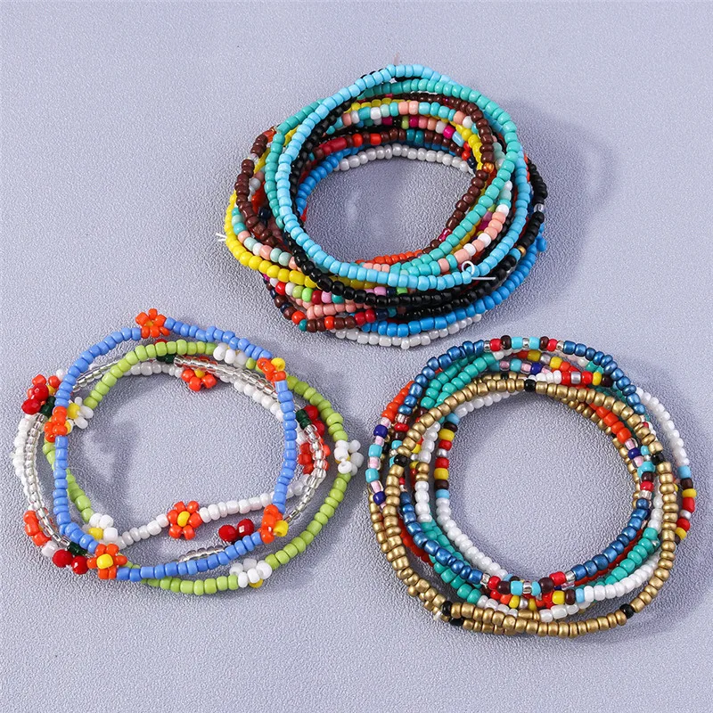 1PC Handmade Bohemian Friendship Bracelet Ethnic Colorful Seed Bead Flowers Charm Bracelet For Women Children Beach Party Gifts