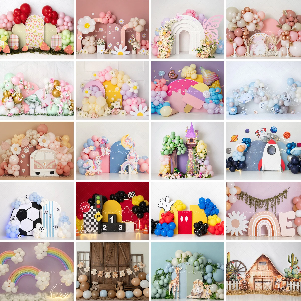 Summer Garden  Backgrounds Cake Smash Kids Adult Photography Props Child Baby Birthday Balloon Theme Decors Photo Backdrops