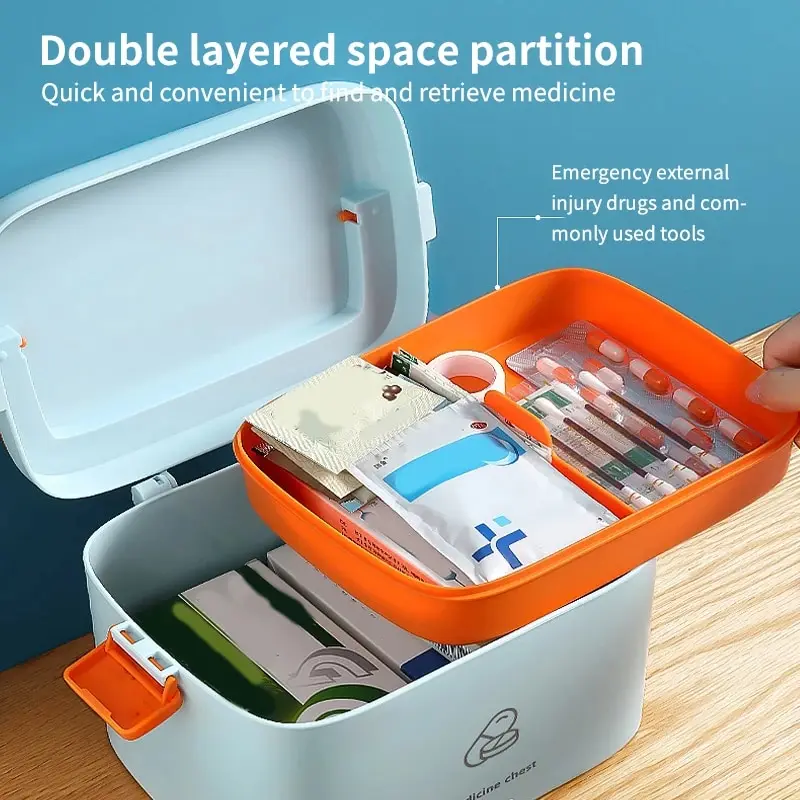 Portable Plastic Medicine Box First Aid Kits Storage Box Family Office Travel Emergency Kit with Handle Medication Organizer - view 3