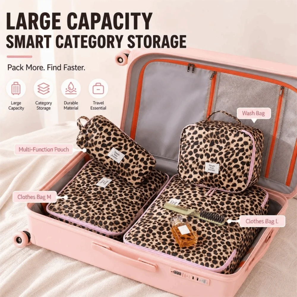 New Waterproof Leopard Makeup Bag Leopard Print Large Capacity Toiletry Bag Portable Lightweight Cosmetic Bag Daily Organization