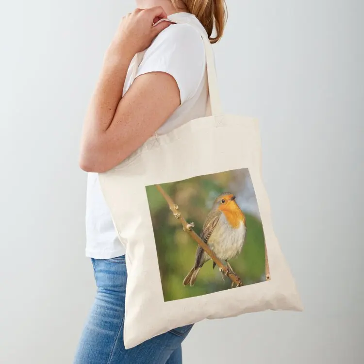 Robin on a branch Tote Bag