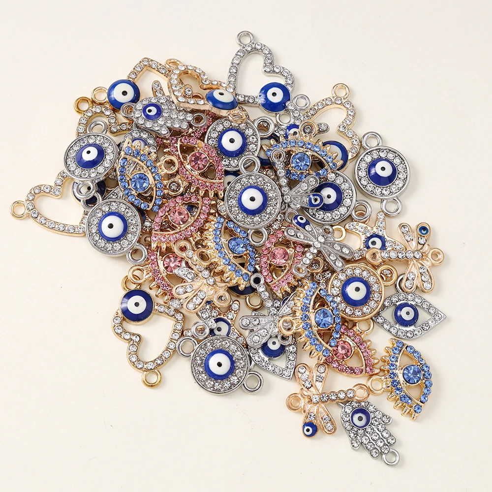10pcs Mixed Crystal Evil Eye Charms Turkish Lucky Blue Eye Charms Pendants Connectors for Bracelet Earrings Necklace DIY Jewelry