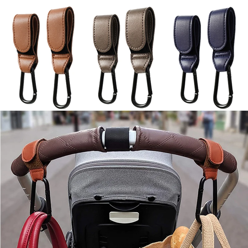 1/2pcs PU Leather Baby Bag Stroller Hook Pram Cart Organizer 360 Degree Rotatable Hook High-quality Crochet Stroller Accessories