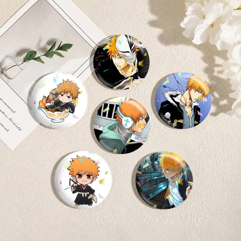 Anime B-Bleach Ichigo Kurosaki 25 32 44 58 75mm Badges Personalized Round Brooches Pins Accessory Gift
