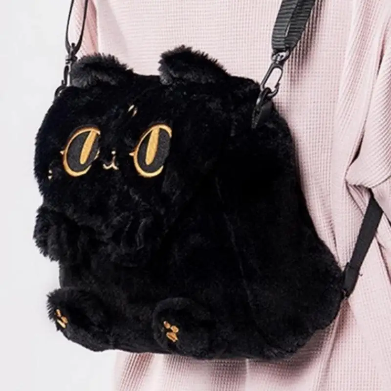 Mochila de pelúcia em forma de gato para mulheres, mini mochila fofa, designer original, senso sênior, moda outono e inverno, nova, 2024