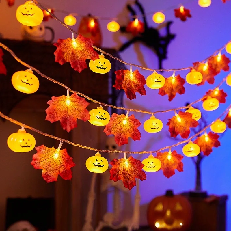

Halloween Pumpkin Maple Leaf String Lights Artificial Autumn Leaves LED Light String Fall Decor for Home Party Thanksgiving