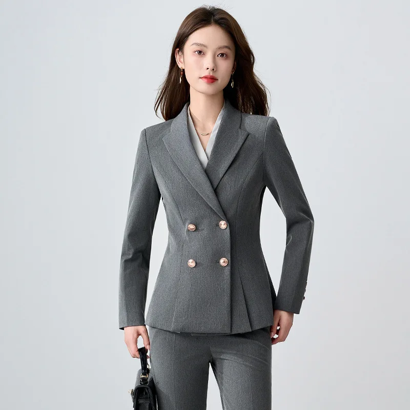 Double-Breasted Elegant Commuter Professional Suit Jacket Slim Fit Navy Blue Manager Workwear Hotel Reception Uniform