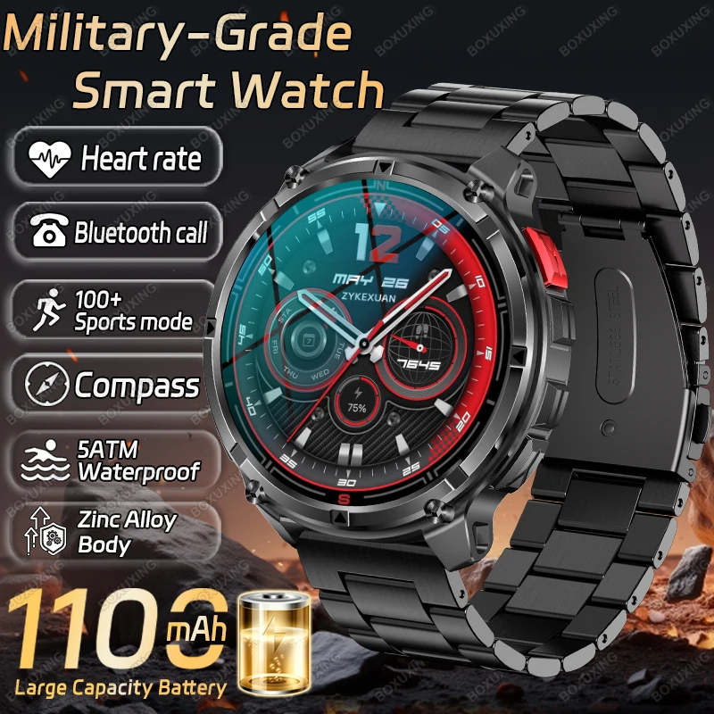 

New Military Grade 1100mAh Battery Smart Watch Compass 5ATM Waterproof Fitness Tracker Outdoors Flashlight GPS Track Smartwatch