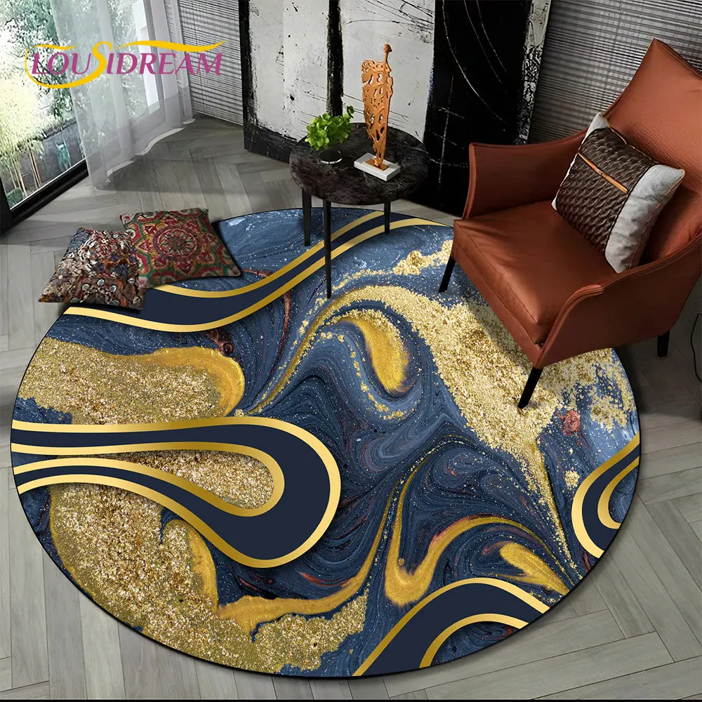 HD لون الذهب الشمال الرخام رائعة منطقة الجولة البساط ، السجاد لغرفة المعيشة غرفة نوم أريكة غرفة اللعب ديكور ، الاطفال عدم الانزلاق الكلمة حصيرة
