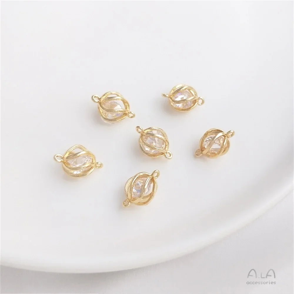 14K gold covered zirconia spirit planet pendant diamond-shaped charm handmade diy earrings bracelet jewelry pendant