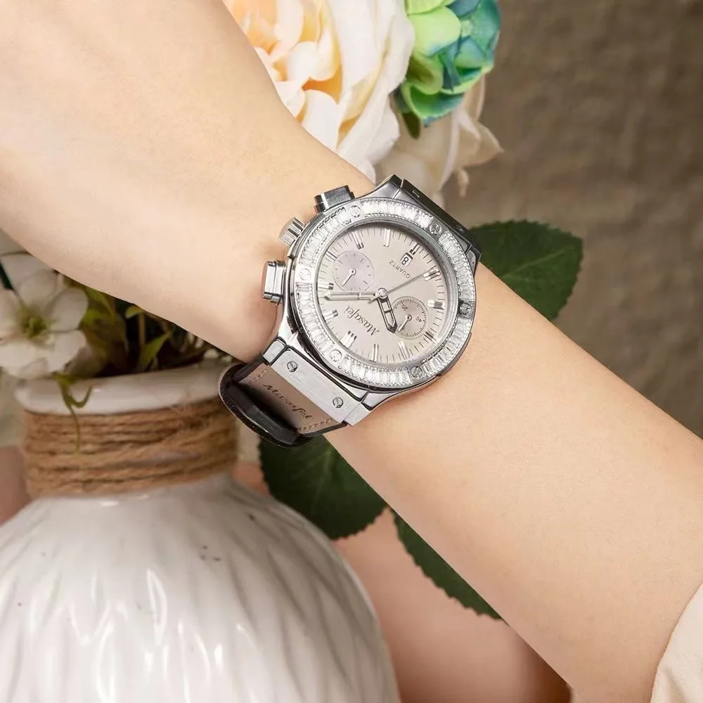 

Full Diamonds High Quality Luxury Watch Woman Quartz Ladies Watch Leather Women's Watches Decorative Dial Elegant Female Clock