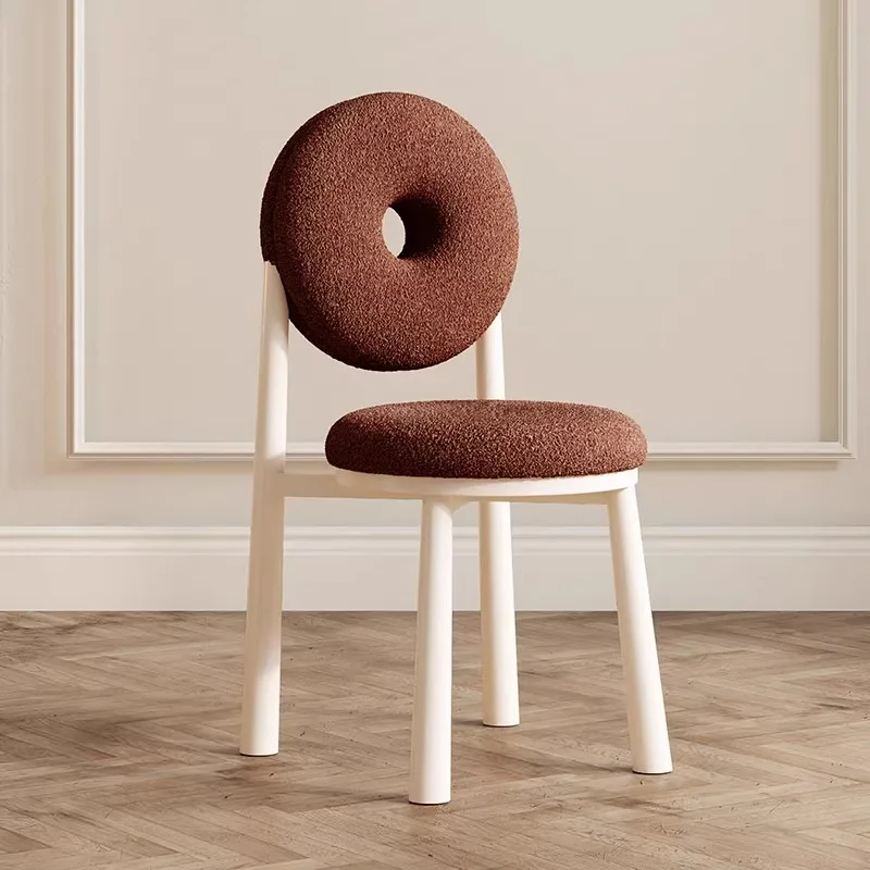 

Nordic Makeup Chair Donut Shape Dining Chair Modern Simple Backrest Wool Velvet Chair Cream Style Home Ins Living Room Furniture