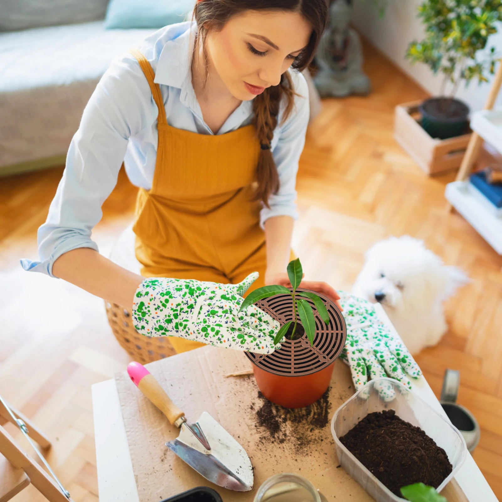Grade de vaso de plantas, durável, à prova d'água, vaso de flores, cobertura de solo, rolha protetora de solo para gatos e cães