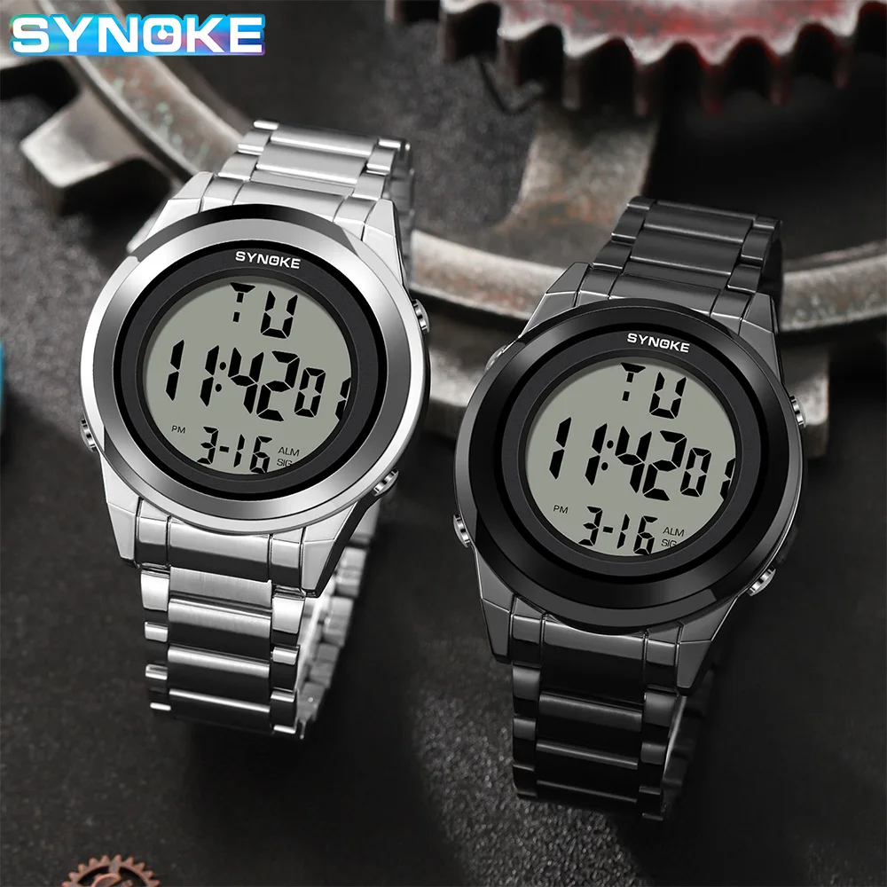 New ModelsTop Luxury Stainless Steel Strap Sport Watches Mens Waterproof Back Light Digital Wristwatch Male Alarm