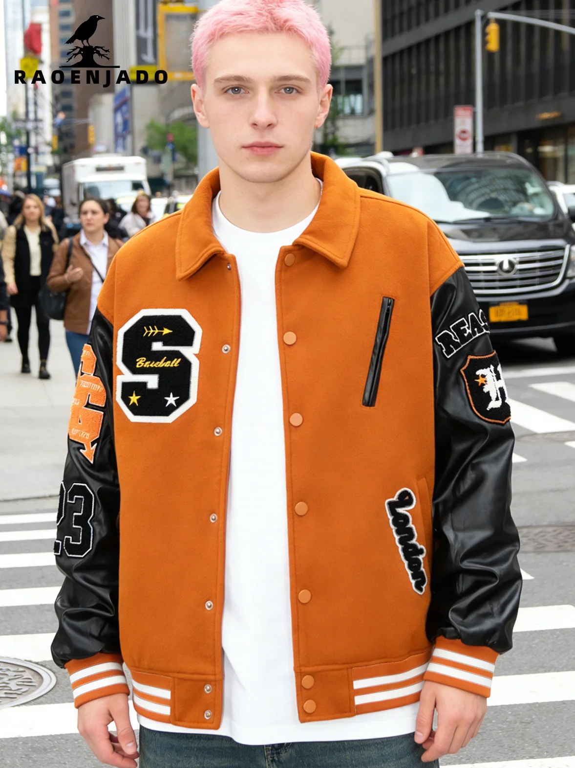 

Мужская куртка из искусственной кожи с цветными вставками, свободного кроя, в стиле кэжуал, с вышивкой, для весны и осени, в уличном стиле, бейсбольная верхняя одежда