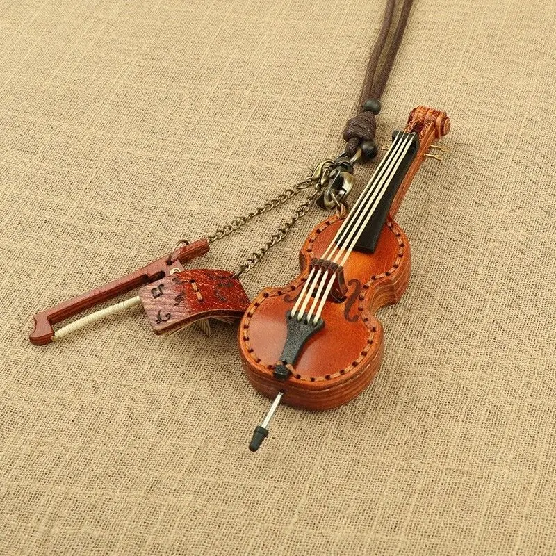 New Leather Fashion Violin Bag Exquisite Pendant Simple Musical Instruments Hand Rope Car Pendant Cute Key Lanyard Music Score