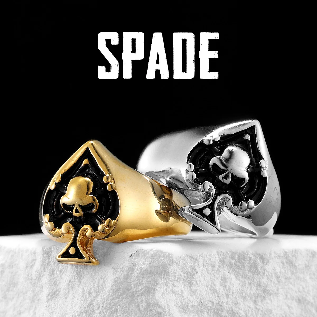 Poker Spade Skull Stainless Steel Men Rings Punk New In For Male Women Fashion Jewelry Creativity Gift Wholesale Dropshiping