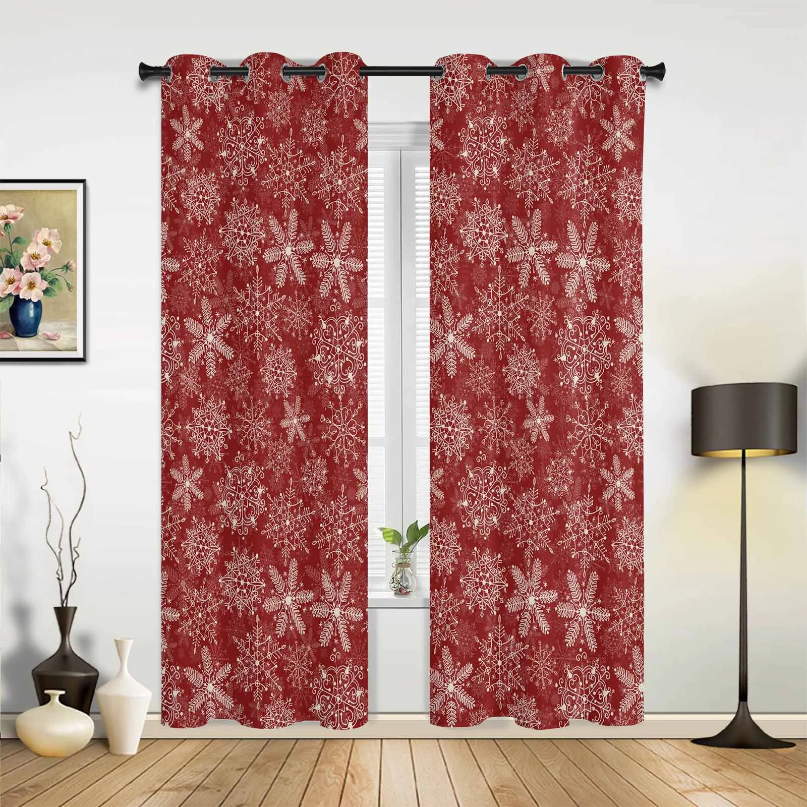 Christmas Snowflake Hand-Painted Vintage Windows Curtains Living Room Luxury Decor Xmas Curtain Bedroom Kitchen Window Drapes