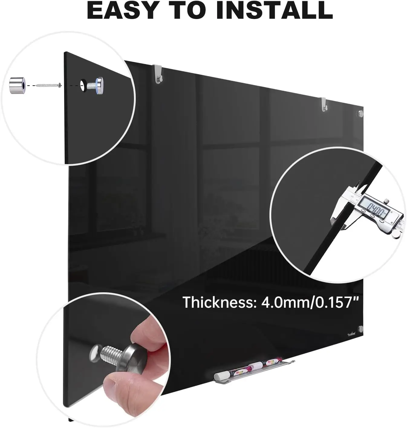 Quadro branco de vidro magnético sem moldura grande, 36 x 24 polegadas, temperado para uso doméstico, escola e escritório