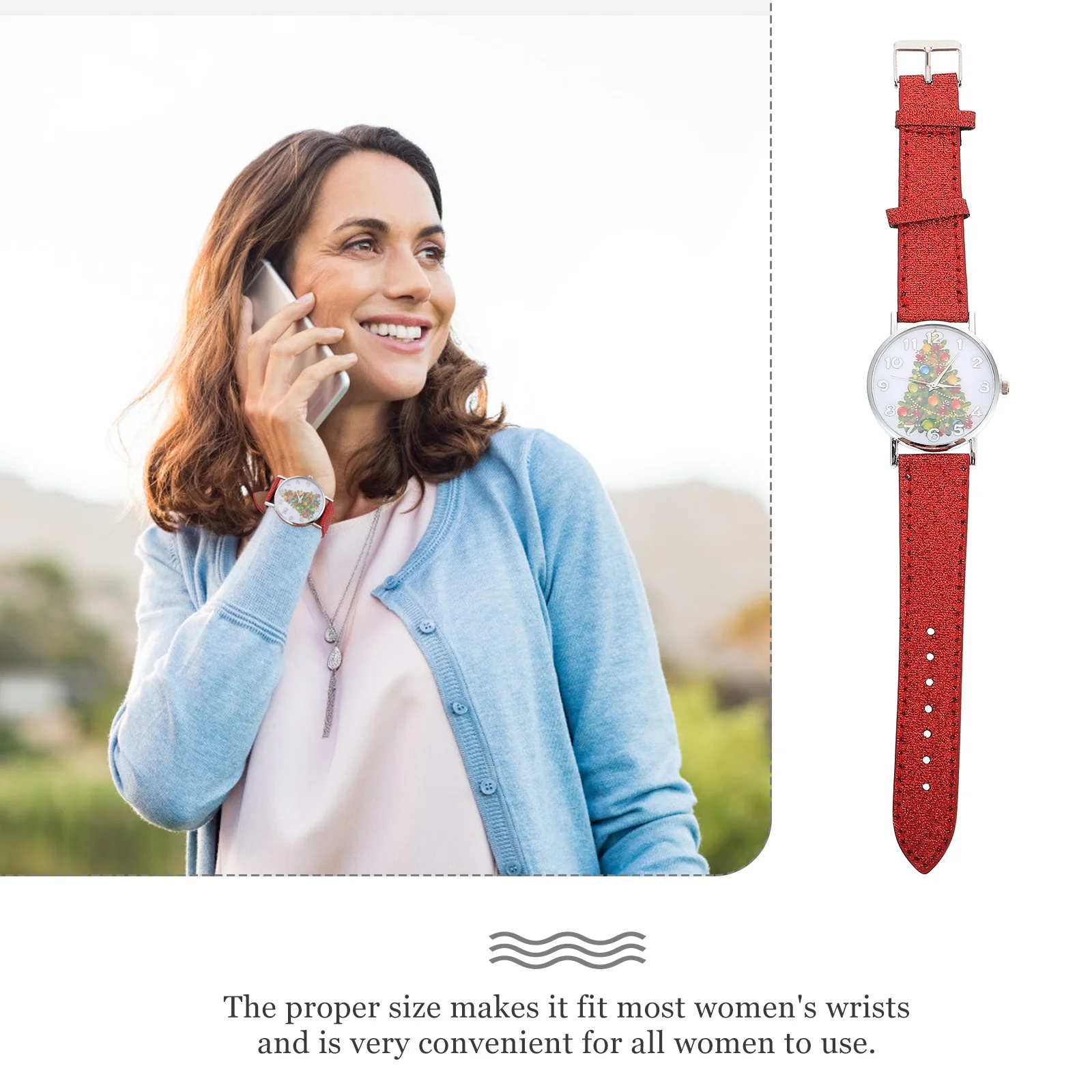 

1 pc Women Watch Christmas Tree Pattern Lady Wristwatch Lightweight Stainless Steel Xmas Festival Watch For Students