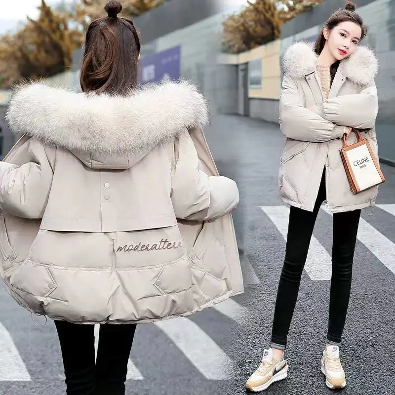 2023 Autumn and Winter New Fashion Thickened Warm Cotton Clothes Temperament Large Fur Collar Down Coat for Women