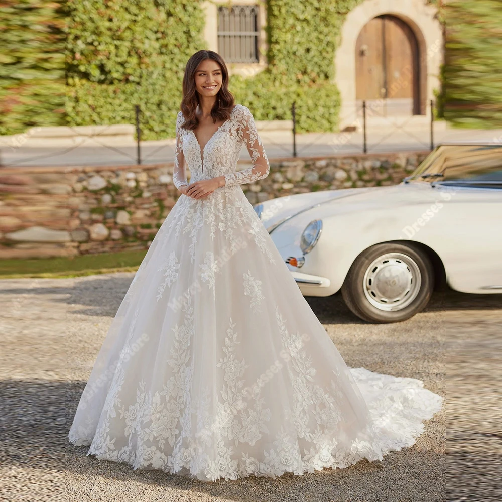 Wykwintne suknie ślubne bez pleców dla kobiet, eleganckie, seksowne suknie ślubne w kształcie litery A, długość do ziemi, Vestidos De Novias 2026, szyte na miarę