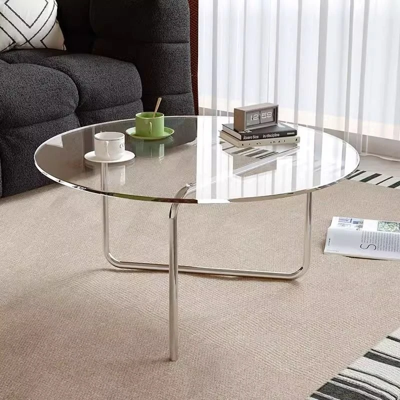 Minimal tempered glass simple coffee table small apartment living room round