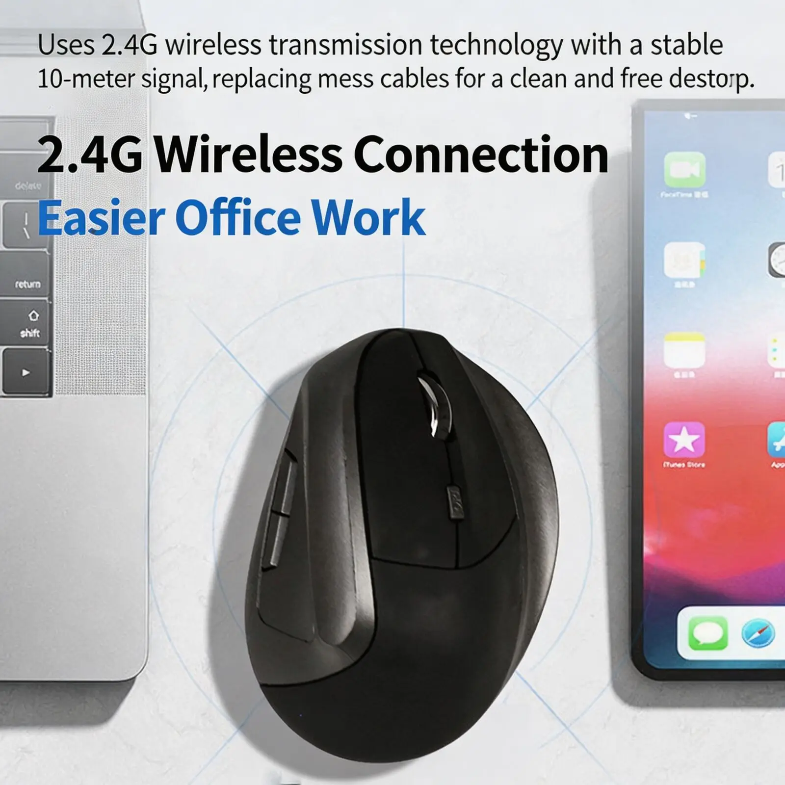 Ergonomic Vertical Wireless Mouse 2.4G Bluetooth Dual Mode Skin-Friendly Anti-Slip 3 Levels Adjustable DPI Optical Office Mice