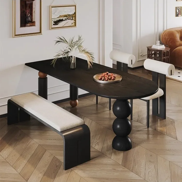 Medieval style solid wood dining table Modern simple rectangular household living room log desk