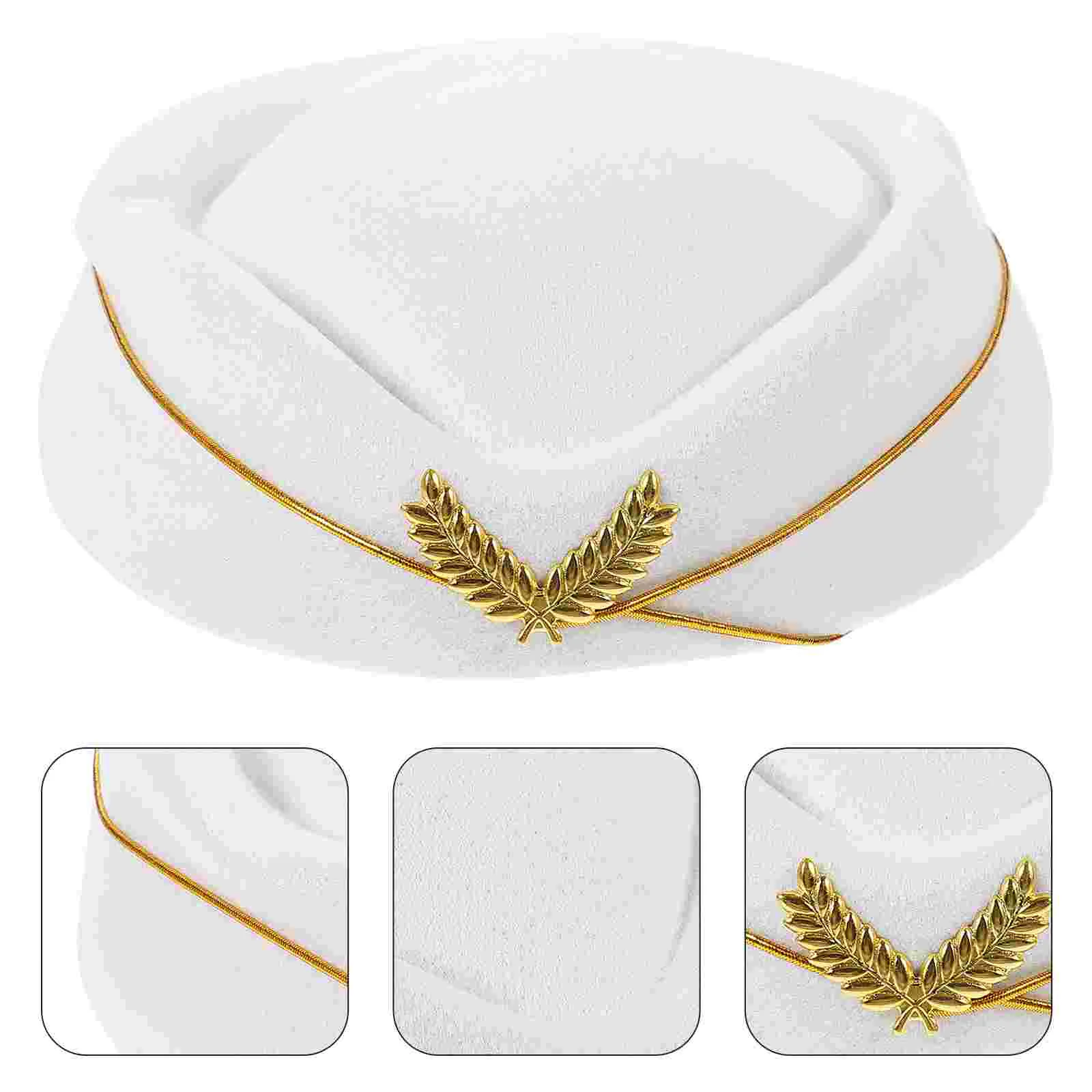 

Vintage Hat Airline Stewardess Cap Beige Decorative Cosplay Accessories Attendant Miss