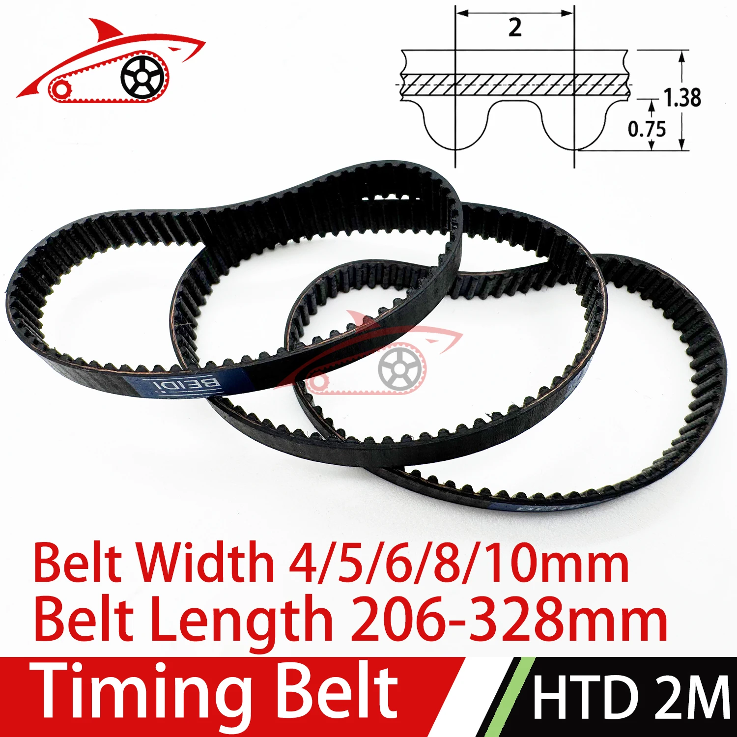 HTD 2M Robot Belt Width 4/5/6/8/10mm Length 206 210 218 220 230 240 250 260 270 280 300 310 320 324 326 328m Vacuum Cleaner Belt