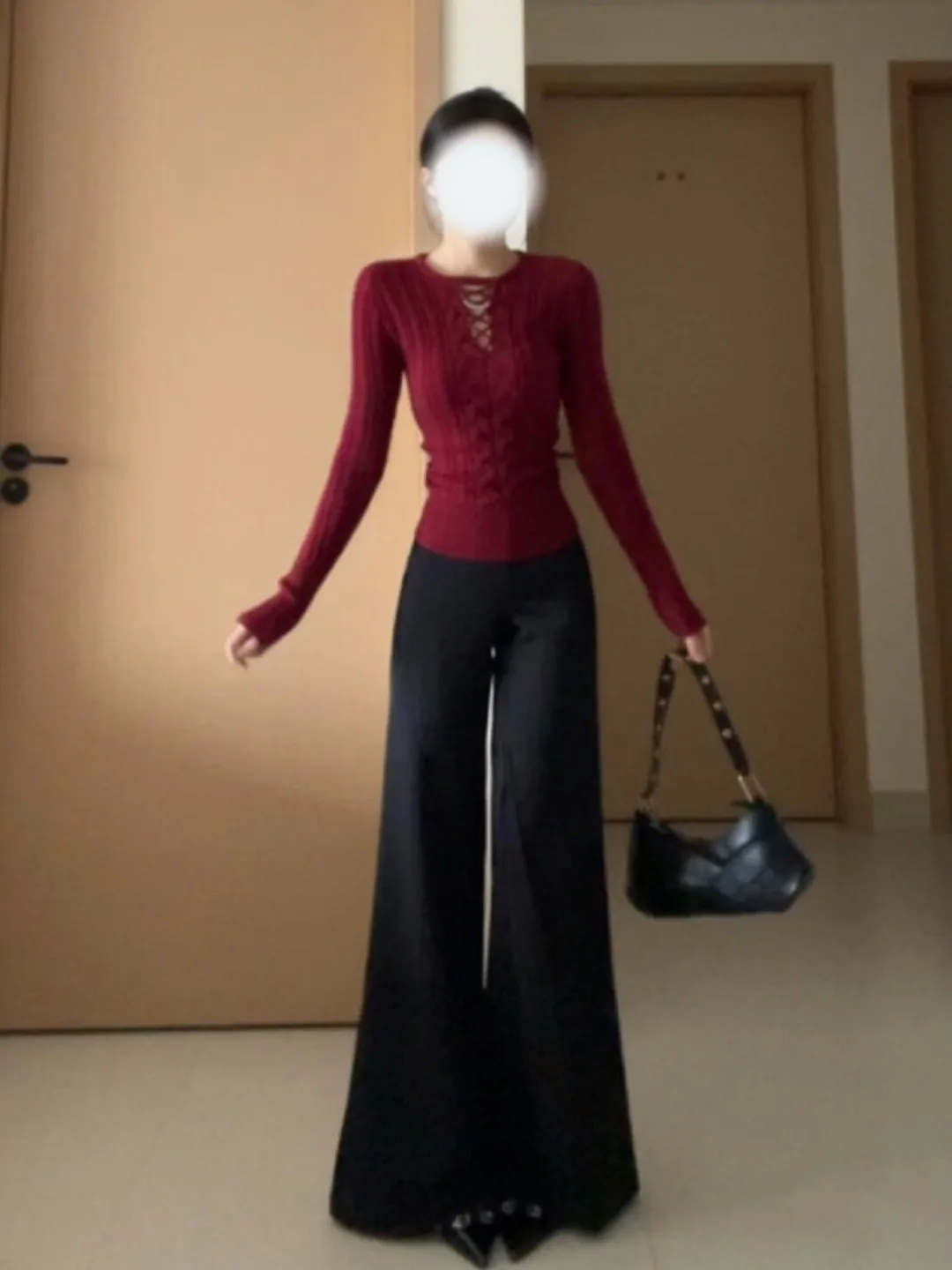 

Ретро-пуловер из трикотажа, облегающий, красный, с уникальным дизайном, не оверсайз, модный весенний женский длинный свитер с круглым вырезом